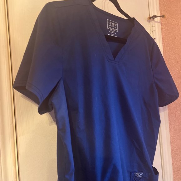 Cherokee Workwear Revolution Womens V-Neck Scrub Top L/G Navy Blue With Pockets - Picture 6 of 7